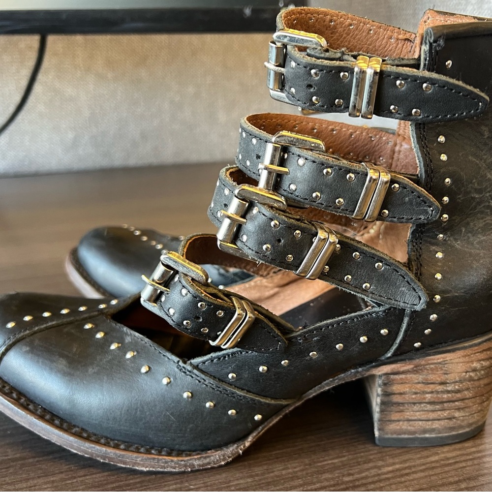 Freebird black straps ankle boots.